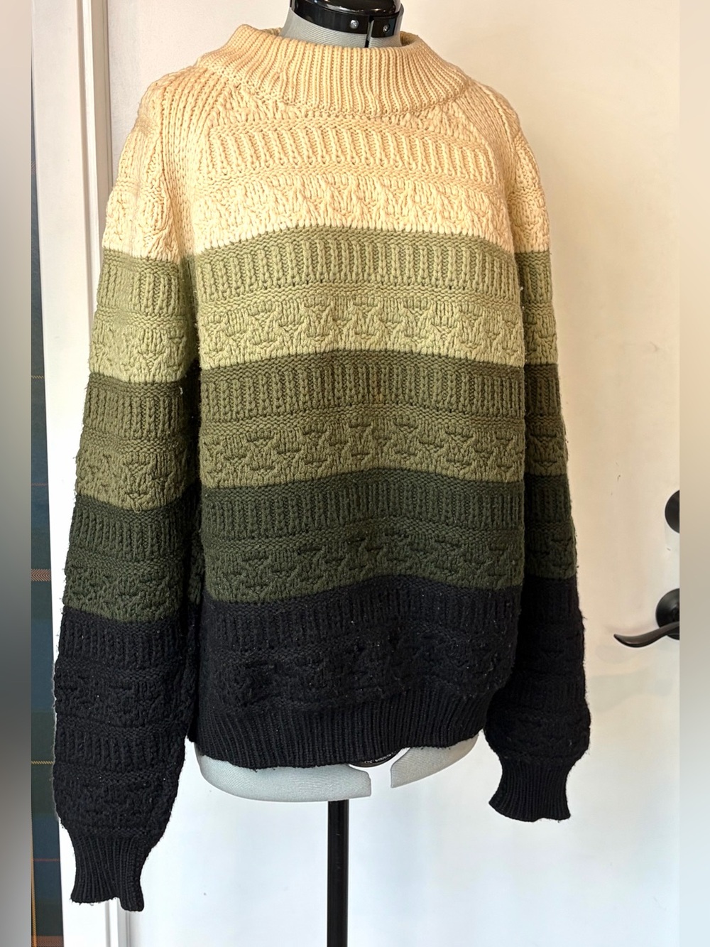 Gino Paoli VTG Wool Fisherman Knit Sweater, green stripes, Unisex, GUC